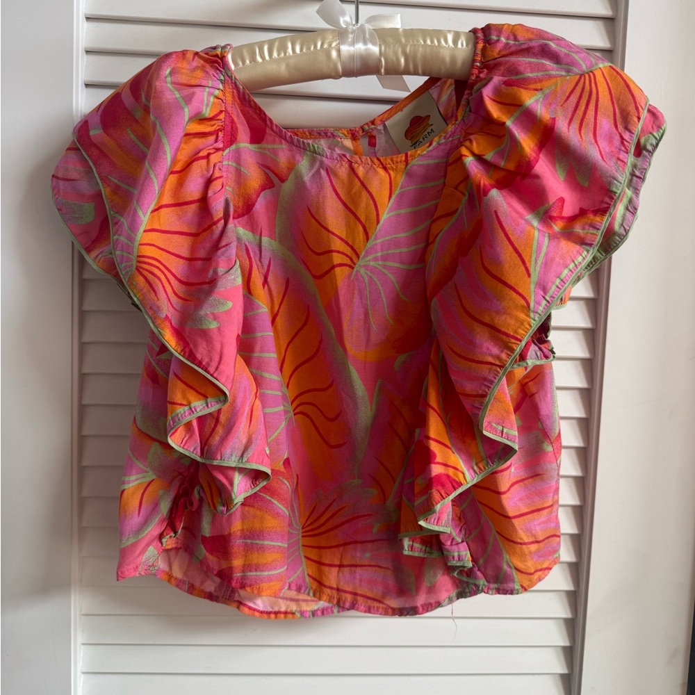 FARM Rio Bright Pink Tropical Ruffle Sleeve Top - Picture 10 of 11